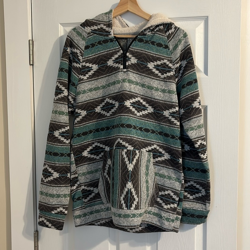 Brooklyn Cloth Geometric Teal and Black Hoodie